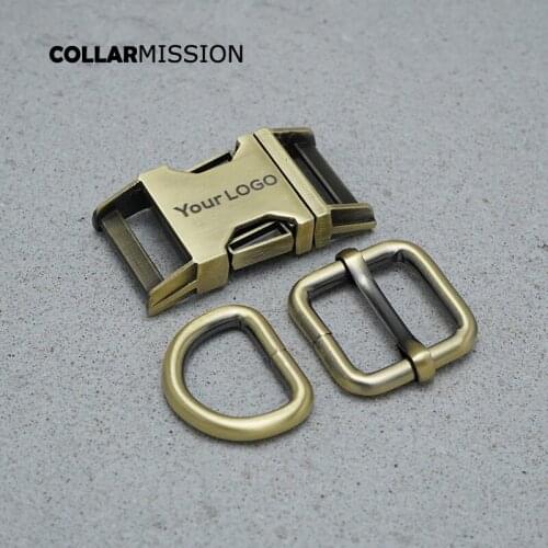 Metal Plated Buckle(Metal Buckle+ Adjust Buckle+ D Ring)engraving DIY Dog Collar Bag 20mm Copper Accessory Handmade Pet Leash