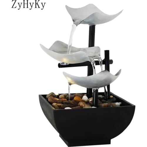 Minimalist 3-Story Fountain Indoor Waterfall Desktop Fountain With Power Switch Automatic Water Pump With Reflective Lighting