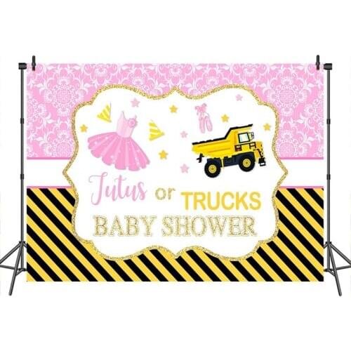 Neoback Baby Shower Backdrop Gender Reveal Theme Skirt or Trucks Background Customized Photographic Backdrops for Photo Studio
