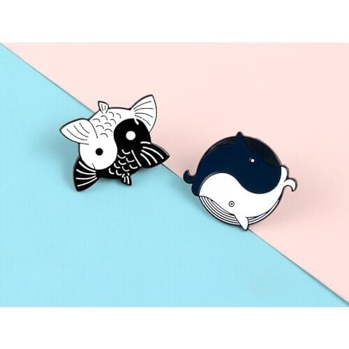 Cartoon Yin Yang Taichi Enamel Pins Koi Whale Brooches Cute Fish Button Badge Fashion Backpack Jewelry Gift for Friends Trinket