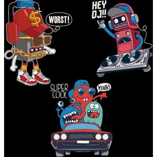 Cartoon Robot party Hip hop robot heat transfer iron on clothes For childrens T-shirt DIY vinyl washable T-shirt sticker