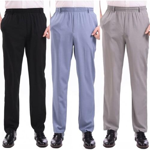 2022 Mens Spring and Summer Thin Casual Pants Elastic Waist Loose Straight Trousers