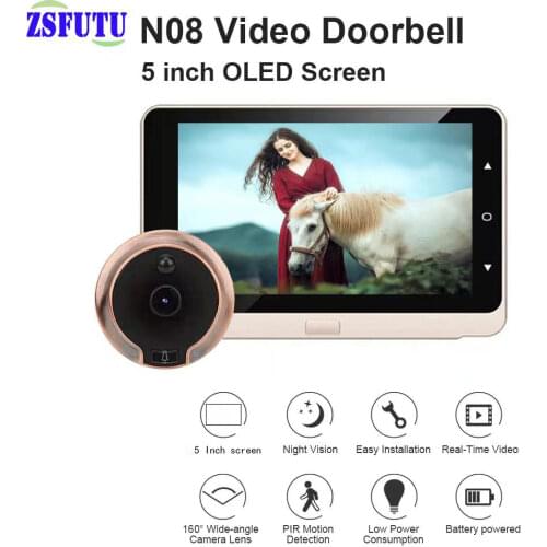 N08 5 inch Digital Door Video Eye Peephole Camera Touch Button Night Vision PIR Motion Sensor Electronic Doorbell Viewer