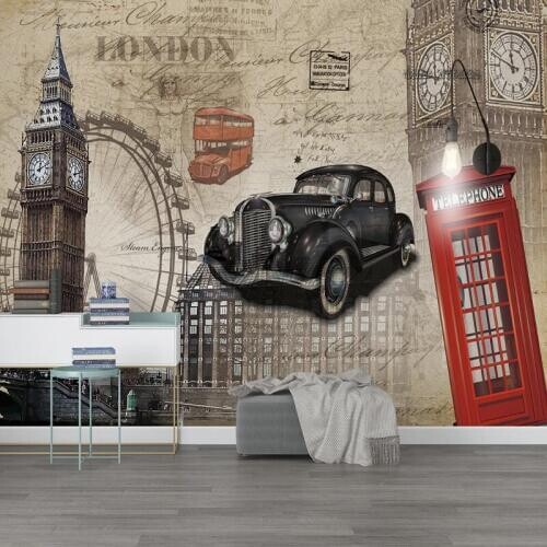 Custom Any Size Mural Wallpaper 3D Tower Building Classic Car Retro Nostalgic European KTV Bar Coffee Bedroom Background Fresco