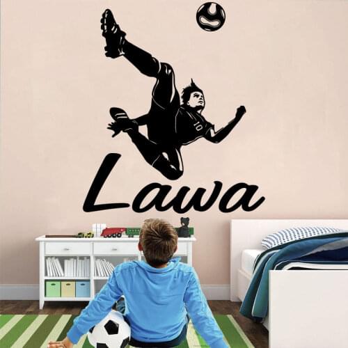 Customizable custom name football player vinyl wall applique boy child teen room home decor wallpaper art mural DZ37