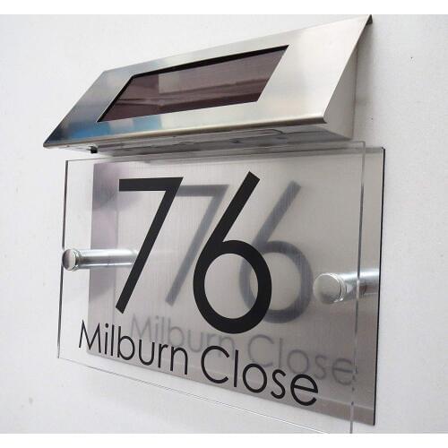 House number Personalised! Modern Solar Light House Signs Plaques Door Numbers 1-9999 Street Name LED Door sign
