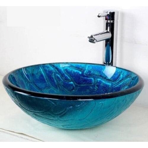 New Glass Washbasin Washroom Simple And Fashionable Various Bathroom Basins tempered glass sink blue color LO629333