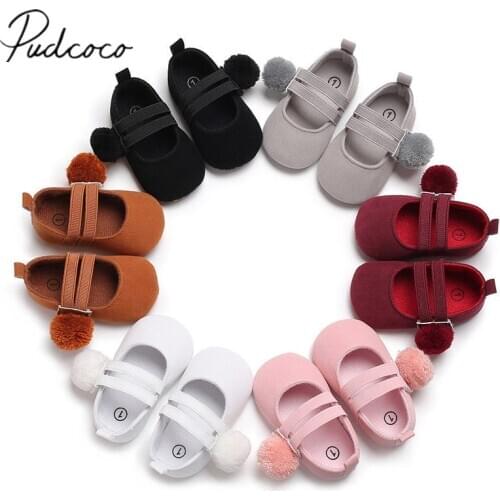 2018 Brand New Newborn Toddler Infant Baby Girl Soft Sole Faux Suede Crib Shoes Antislip Sneaker Prewalker Fur Ball First Walker
