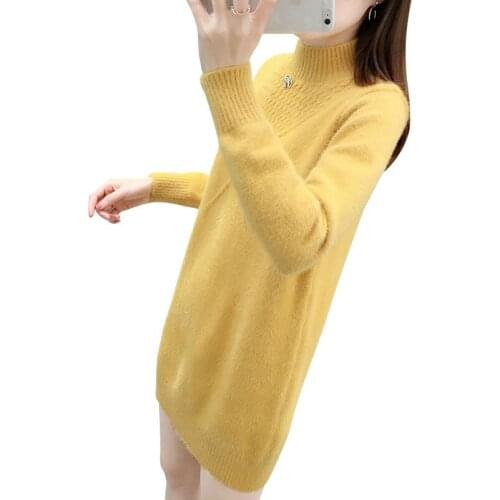 Autumn Winter Models Plus Cashmere Women Sweater Half-High Neck Mid-Long Womens Outer Wear Thick Loose Sweater Bottoming Tide