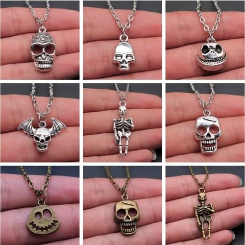 Halloween Dead Head Skull Pendant Necklace Women Men Necklace With Metal Chain Halloween Gift Vintage