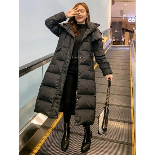 Coat Women Cotton-padded Jacket Winter Fashion Hooded Long Knee-length Oversized Belt Elegant Solid Green Parka Snow Wear