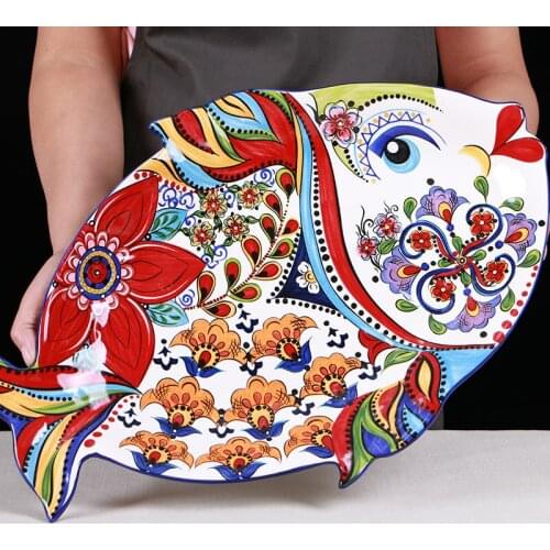 Bohemian style personalized fruit tray dinner plate large fish plate hand painted fish shaped ceramic plate home furnishings