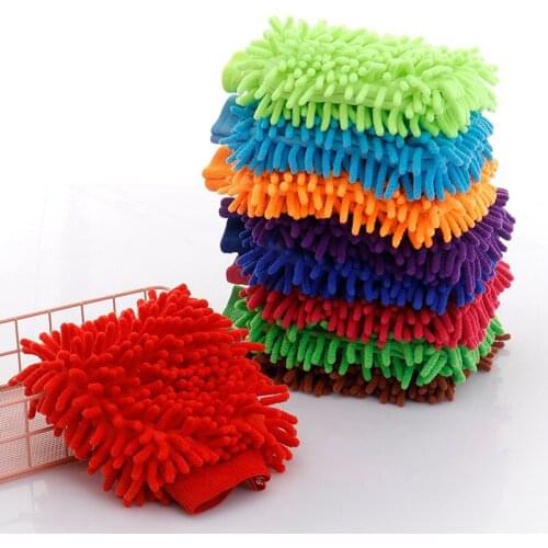 Microfiber chenille Wash Towels Glass Wash Glove Mitt Soft Mesh backing no scratch for Home Wash and Cleaning