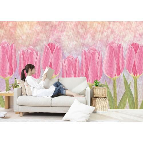 Custom 3D murals,beautiful art pink tulip flowers papel de parede,hotel coffee shop living room sofa TV wall bedroom wall paper