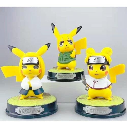 PVC 15cm Pokemon Anime Action Figures Kawaii Pikachu Cosplay Ninja Tenten Rock Lee Hyūga Neji Keychain Collection Model Toys