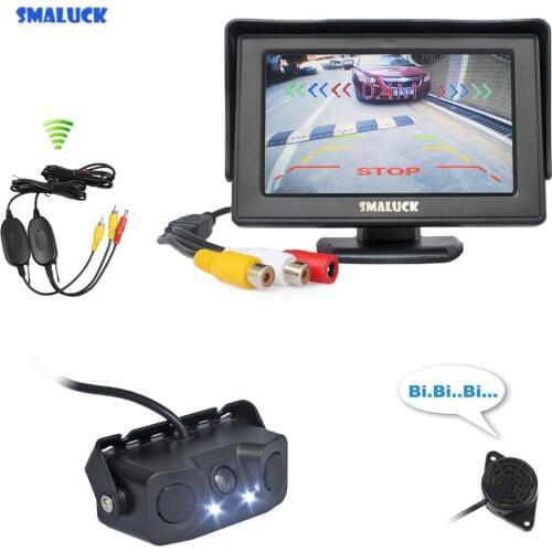 SMALUCK Wireless 4.3" Color TFT LCD Car Monitor + Waterproof Video Parking Radar Sensor Car Camera Parking System Kit