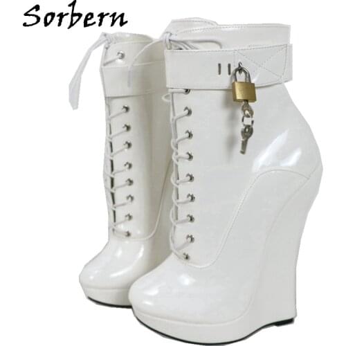 Sorbern Wedge High Heel Ankle Boots For Women Platform Shoes Ladies Round Toe Lace Up Women Shoes Size 44 Fashion Heels Boots