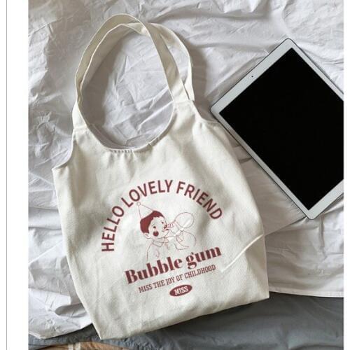 2019 New Women Canvas Vest Shoulder Bag Big Capacity Cloth Shopping Bags Bubble Girls Ins Reusable Beach Shopper Bag