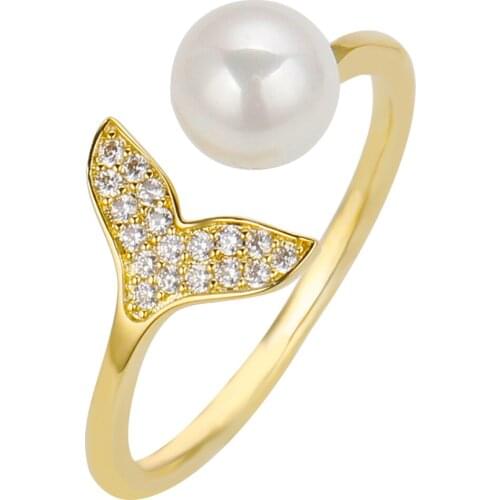 TIRIM Trendy Adjustable Dolphin Tail Pearl Rings for Women Delicacy Cubic Zirconia Fashion Jewelry Accessories Gifts