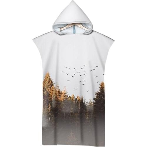Secluded Woods Printed 3D Pattern Microfiber Fabric Bath Towel Quick-drying Changing Bathrobe Cloaks Hooded Home/Beach/Swimwear