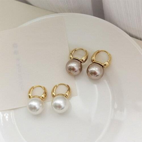 Simple One Big Pearl Earrings For Women Fashion Jewelry Gold Buckle Ear Ring Korean Ladies Charm Elegant Jewellery Gift