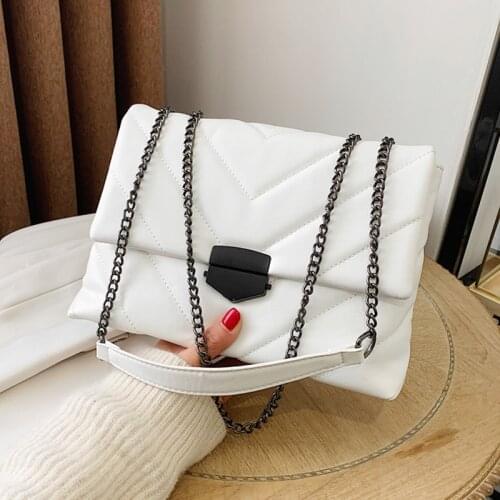 Embroidery Thread Chain Shoulder Bag Women White Quilted Crossbody Bag Small Flap Messenger Bag Ladies V-line Handbags and Purse