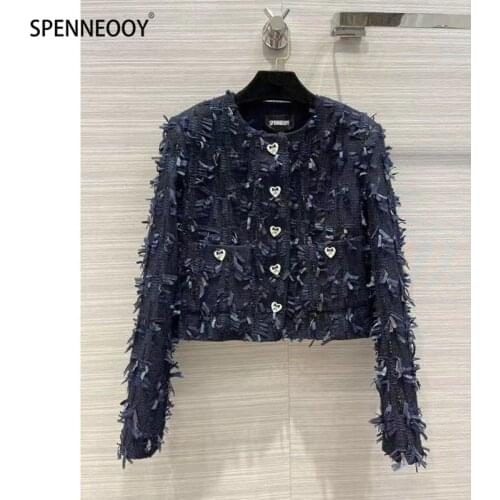 SPENNEOOY Designer Brand Autumn Winter Camellia Print Silk Lining Jackets Coat Women Love Single-Breasted Tweed Short Outwear