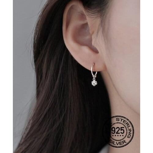 S925 Silver Shiny Zircon Cube Drop Earring For Women Geometry Pendant Ear Stud Delicate Summer Fashion Female Engagement Jewelry