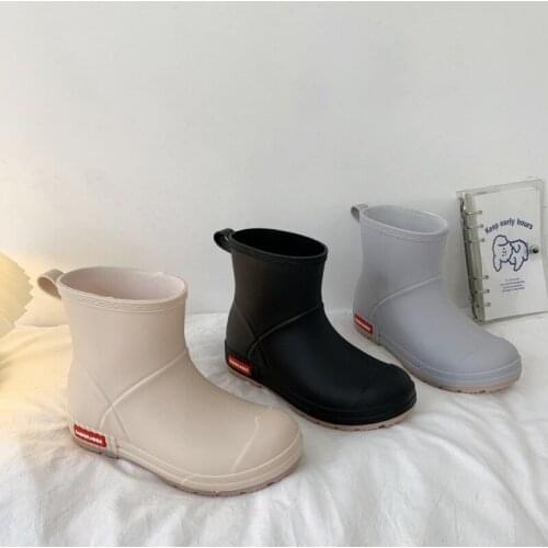 Womens Rain Shoes Low Tube Fashion Waterproof Rain Shoes Solid Color PVC Slip on Round Toe Rain Shoes with Cotton Sets