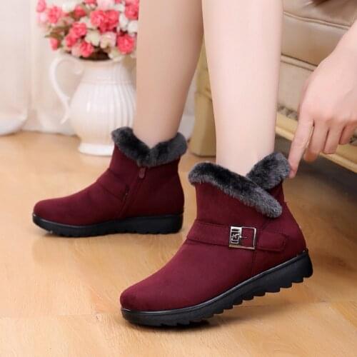 Winter snow boots women flat with warm Fur suede wedge ankle boot women casual shoes zipper footwear plus size black red shoes