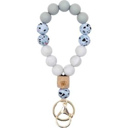 Silicone Wristlet Keychain Bracelet Car Beaded Key Ring Silicone Keychain Beaded Bangle for Women