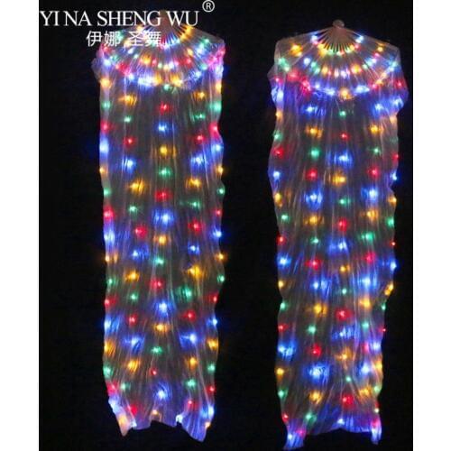 1 pc / 1 pair Belly Dance LED Silk Fans 180x90cm Stage Performance Props Unisex Shining Rainbow LED Dance Fans