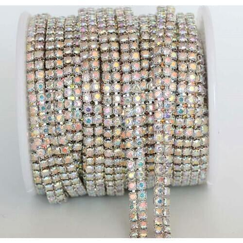 1 yard 2Rows SS10 Crystal AB Glass Sew On Rhinestone Chain With Gold Base Rhinestone Trimming for DIY Clothes Decoration B3485