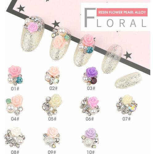 100pcs 3D alloy Nai Decoration rose flowers with rhinestone metal Nail Crystal Gems, Glitter Nail Jewels, Nail Art Accessories