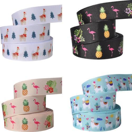 10Y/lot 25mm Flamingo Llama Printed Grosgrain Ribbon DIY Handmade Materials Wedding Party Decoration Home Textile Printed Ribbon