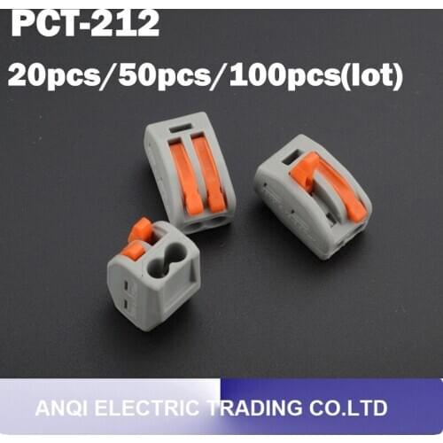 20pcs/50pcs/100pcs(lot) PCT-212 222-412 spring lever push cable 2 wire wiring connector 32A 2 pin Conductor Terminal connector