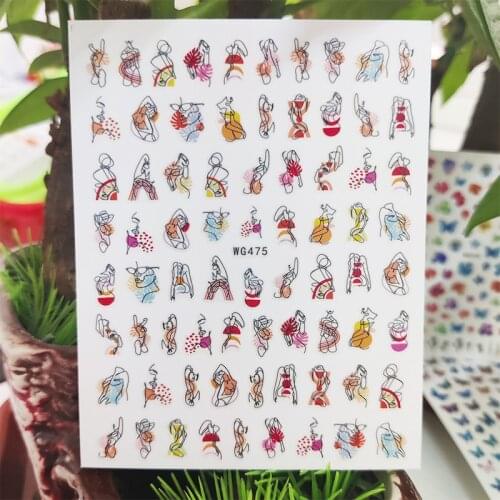 3D Stickers for Nails Line Girl Woman Leaf Summer Design Nails Art Decoration Manicure Stickers Sliders Nail Foil Accessories