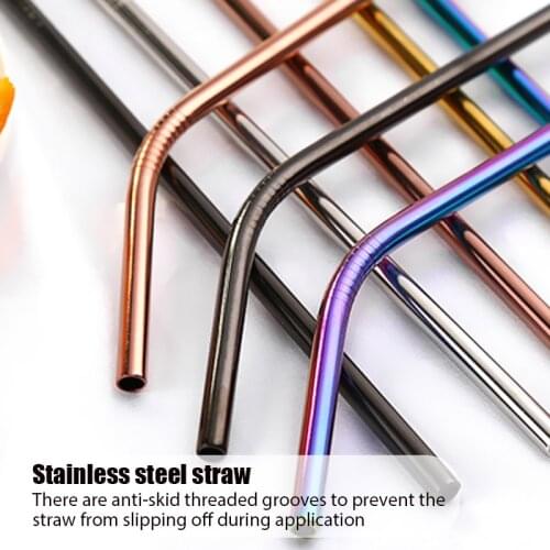 Rainbow Color Reusable Metal Straws Set with Cleaner Brush 304 Stainless Steel Drinking Straw Milk Drinkware Bar Party Accessory