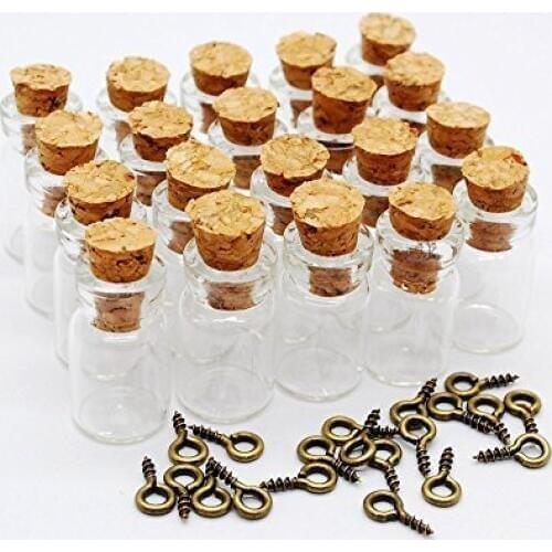 50 Bottles + 50 Screws, Mini Tiny Clear Glass Jars Bottles with Cork Stoppers for Arts & Crafts, Party Favors,Pendant Jewelry
