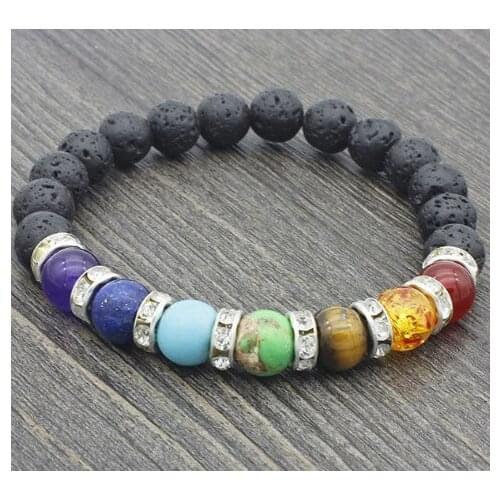8mm iyj5 mulitcolor rainbow elastic agate Onyx lava Bracelet energy Healing Balance Prayer Reiki Chakra Buddha Yoga Bangles