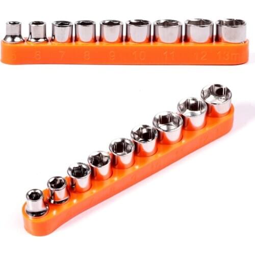 9Pcs 1/4 inch Socket Wrench Head Set 6 Point Wrench Socket Adapter Spanner Allen Head Drive 5-13mm Hex Bit Metric