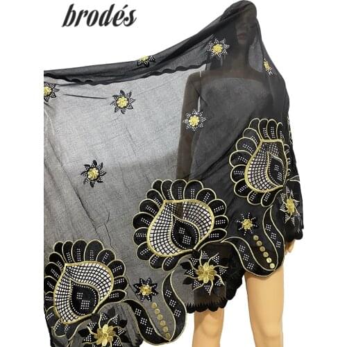 African Women 2021 New Color Fashion Hijab Muslim Women Turbine Scarf Shawl Diamond Embroidered Cotton Headscarf Big Size