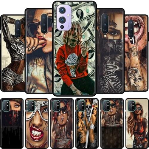 Phone Case For OnePlus 8t 8 N10 7 7t Pro Nord N200 CE 2 N100 9 9R Z Bumper Black TPU Fundas Soft Bumper Sexy Sleeve Tattoo Girl