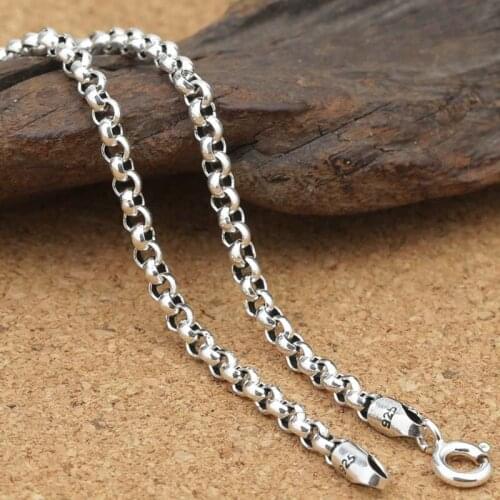 3mm Pure S925 Sterling Silver Punk Men Women box Chain Necklace Rock Thai Silver Choker Sweater Chain accessory Jewelry