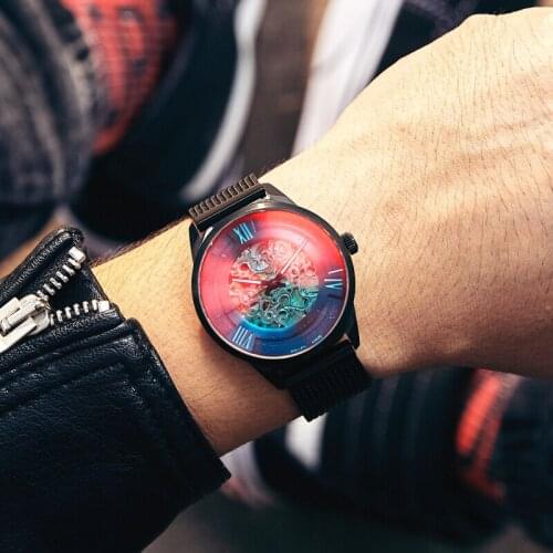 SOLLEN Fashion Thin Case Design Waterproof Men Mesh Strap Watches Top Brand Luxury Automatic Mechanical Skeleton Watches