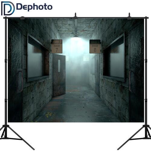 Dephoto 3D Corridor Backdrop Horror Empty Hospital Room Photography Background Halloween Party Decorations Photo Studio Props