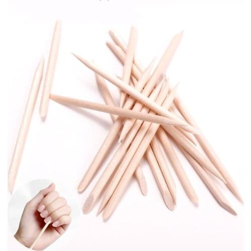 100PCS Wooden Double Sided Cuticle Pusher Remover Design Orange Wood Sticks Dotting Removal Manicure Pedicure Nail Art Care Tool