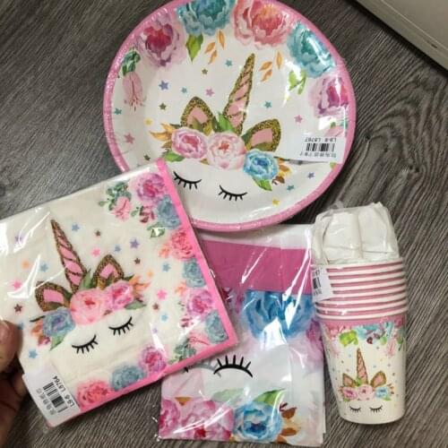 Unicorn Party Decoration Kids Birthday Supplies Cute Paper Plate Cup Inflatable Unicornio Balloon Photo Props Wedding Favor