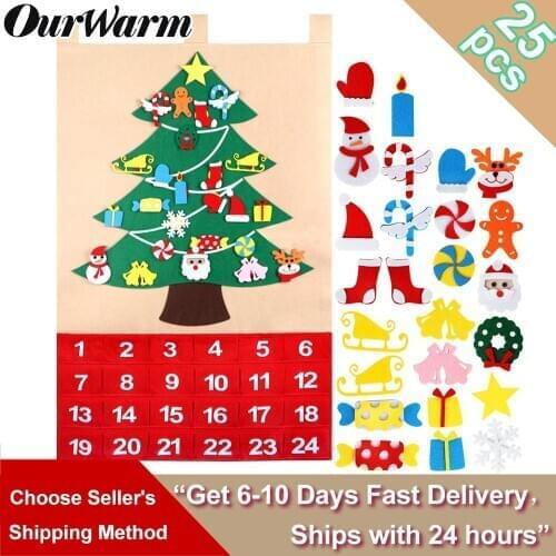 OurWarm Felt DIY Christmas Tree Advent Calendar Birthday Advent Calendar Fabric Advent Calendar with Pockets 2020 New Year Decor