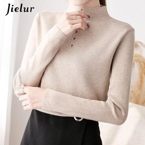 Jielur 2021 Korean Women Sweaters Casual Basic Knitted Sweater Female 4 Colors Long Sleeve Half-turtleneck Bottoming Shirt S-XL